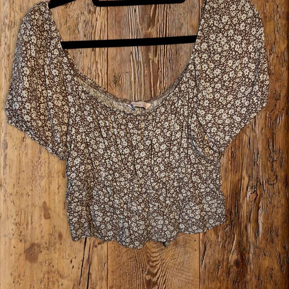 So brown floral smocked waist